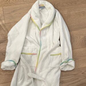 Hill House White Robe with Rainbow Trim